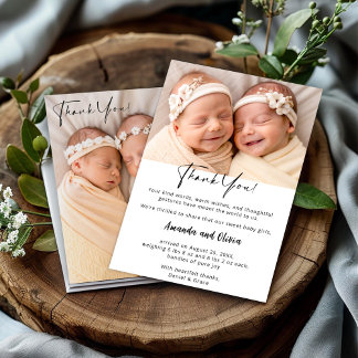 Modern Twin Baby Announcement with Photos