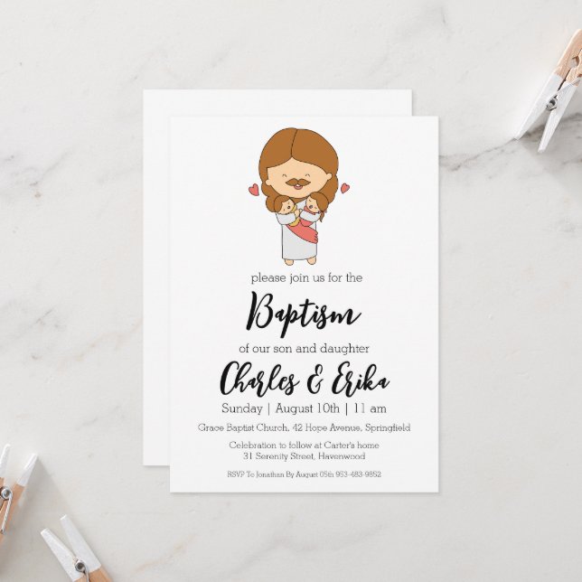modern twin baptism invitations (Front/Back In Situ)
