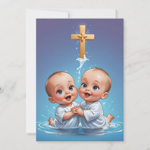 modern twin baptism invitations