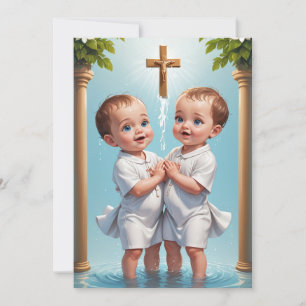 modern twin baptism invitations