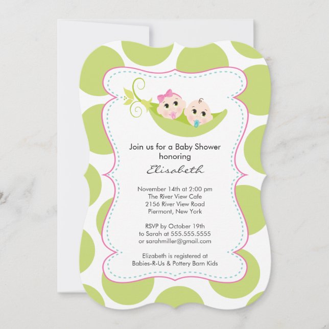 Modern Twin Boy Girl In Pea Pod Baby Shower Invitation (Front)