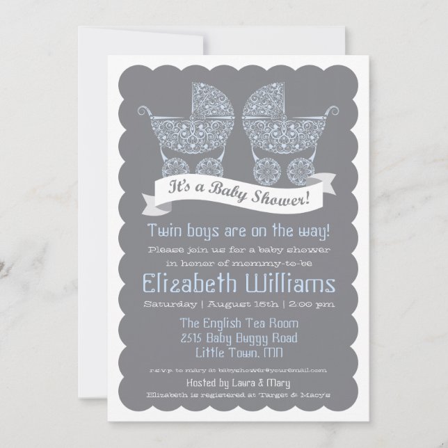 Modern Twin Boys Baby Shower Invitation (Front)