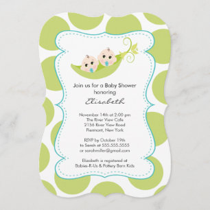 Modern Twin Boys In Pea Pod Baby Shower Invitation