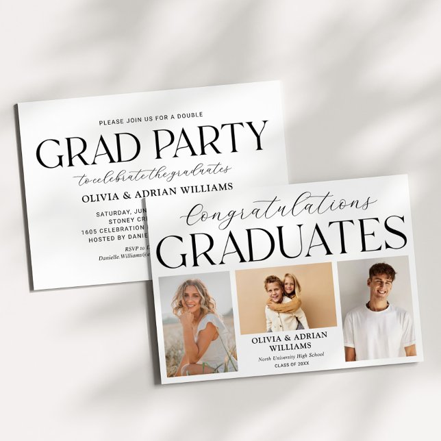 Modern Twin Graduates Photo Grad Party Invitation (Creator Uploaded)