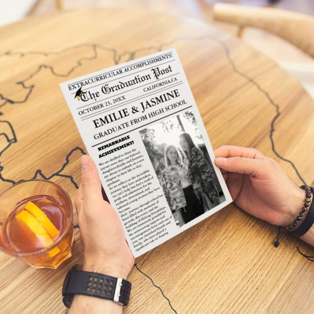 Modern twin Graduation Newspaper High School  Invitation (Creator Uploaded)