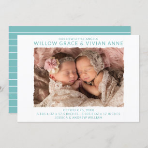 Modern Twin Photo Birth Announcement