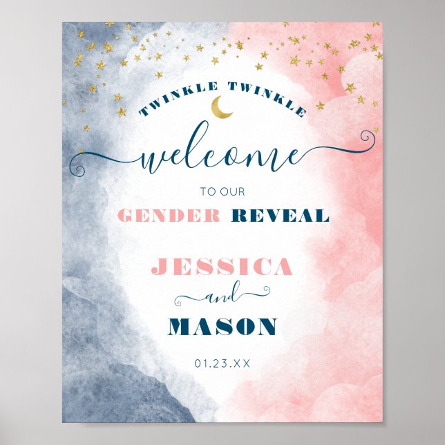 Modern Twinkle Twinkle Gender Reveal Welcome Sign (Front)