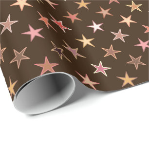 Modern Twinkling Stars, Chocolate Brown and Tan Wrapping Paper