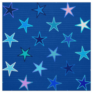 Modern Twinkling Stars, Cobalt Blue and Turquoise Fabric