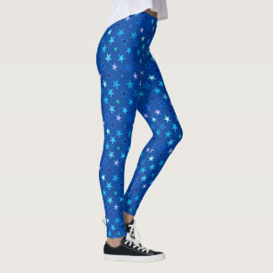 Modern Twinkling Stars, Cobalt Blue and Turquoise Leggings