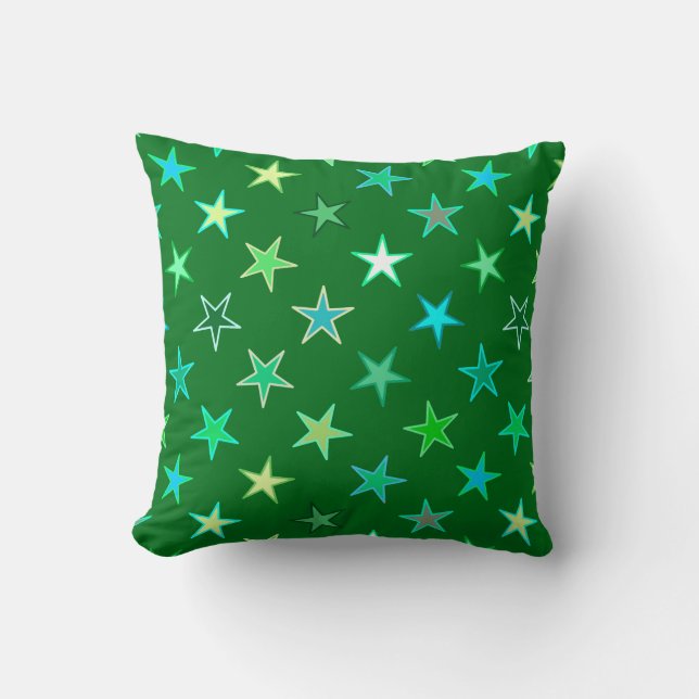 Modern Twinkling Stars, Emerald and Lime Green Cushion (Front)