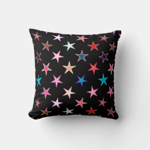 Modern Twinkling Stars, Jewel Colours on Black Cushion