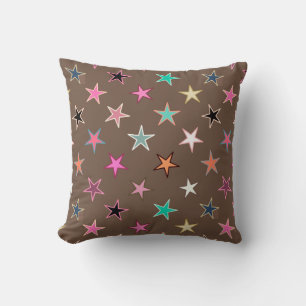 Modern Twinkling Stars, Taupe Tan & multi Pastels Cushion