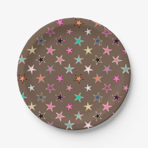 Modern Twinkling Stars, Taupe Tan & multi Pastels Paper Plate