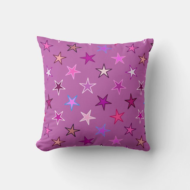 Modern Twinkling Stars, Violet, Plum and Pink Cushion (Front)