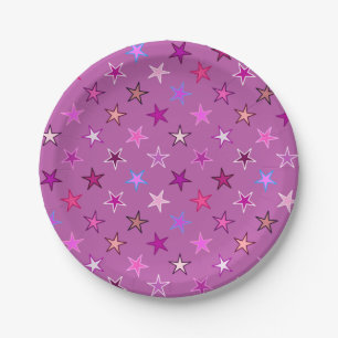 Modern Twinkling Stars, Violet, Plum and Pink Paper Plate