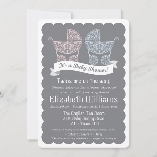 Modern Twins Baby Shower Invitation (Front)