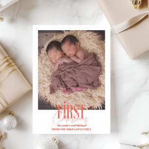 Modern Twins First Christmas Custom Photo Holiday Card