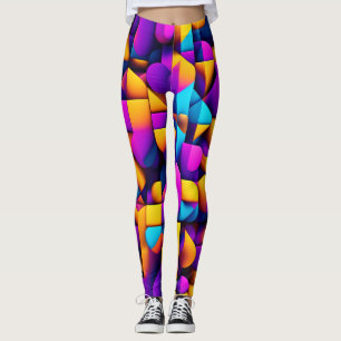 Modern twitch 3D Yellow Violet Isometric Pattern Leggings