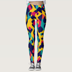 Modern twitch Yellow Blue Pink Geometric Pattern Leggings