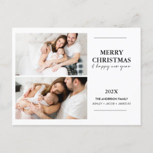 Modern Two Family Photo Christmas Postcard