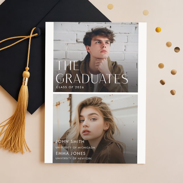 Modern Two Graduates Double Graduation Announcement (Creator Uploaded)