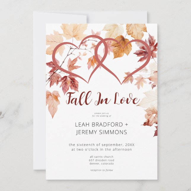 Modern Two Hearts Fall In Love Wedding Invitation (Front)