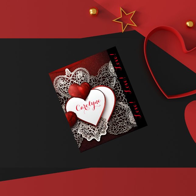 Modern Two Hearts with Lace and Love  Holiday Card (Creator Uploaded)