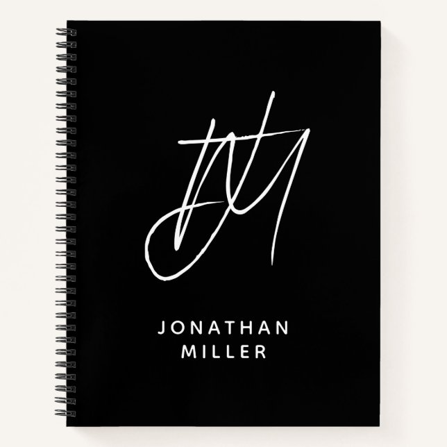 Modern Two Initial Script Monogram Personalised Notebook (Front)