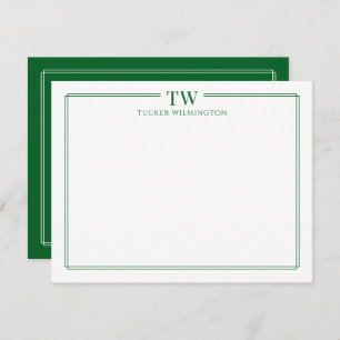 Modern Two Initials Light Green Border Stationery Card