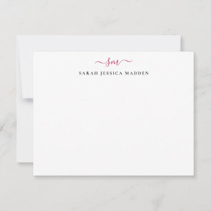 Modern Two Monogram Initial Girly Script Burgundy Card