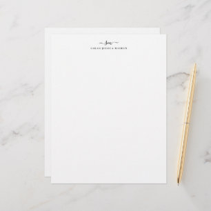 Modern Two Monogram Initial Girly Script Swash Custom Letterhead
