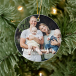 Modern two photo double sided custom text Hanukkah Ceramic Tree Decoration<br><div class="desc">Modern two photo double sided custom text Hanukkah Ornament.
Custom photo image or picture with fully customisable white text on front side and custom second photo on the back.



Photo credit freepik</div>