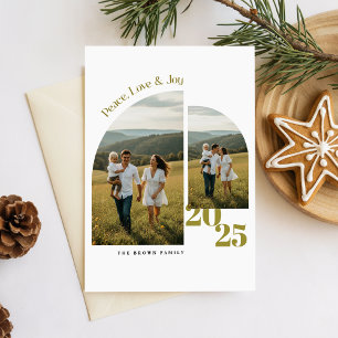 Modern Two Photo Family Christmas Holiday Postcard