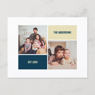 Modern Two Photo Family Collage with Custom Text Postcard