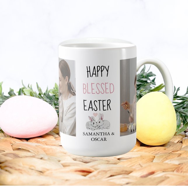Modern Two Photo | Happy Blessed Easter | Bunny  Coffee Mug (Creator Uploaded)