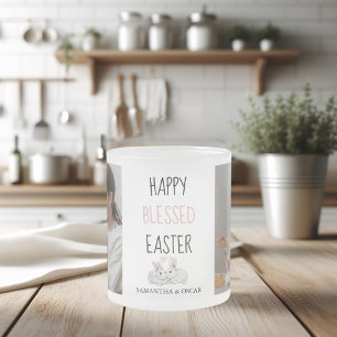 Modern Two Photo   Happy Blessed Easter   Bunny   Frosted Glass Coffee Mug