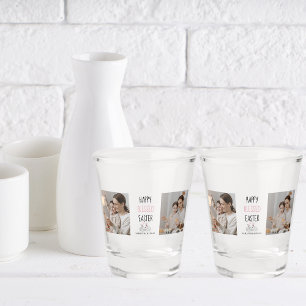 Modern Two Photo Happy Blessed Easter Bunny Shot Glass
