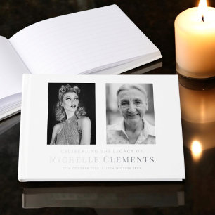 Modern two photo memorial wake rememberance  guest book
