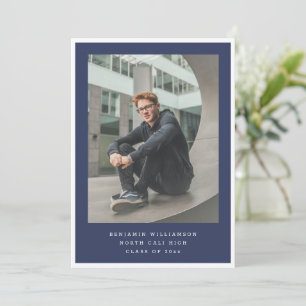Modern Two Photo Navy Blue Photo Graduation Party Invitation