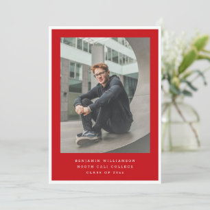 Modern Two Photo Red and White Graduation Party Invitation