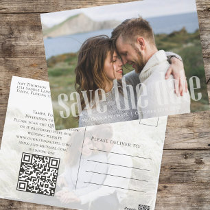 Modern Two Photo Simple Minimalist QR Code  Postcard