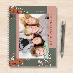 Modern Two Photo Terrazzo Personalised Name Notebook