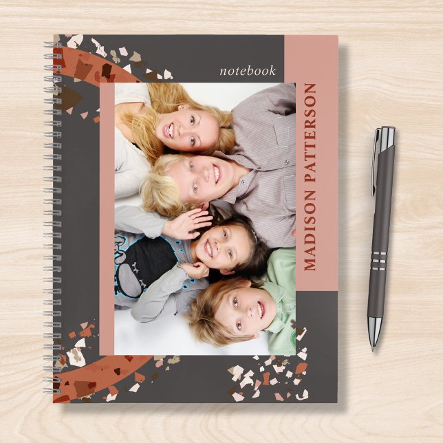 Modern Two Photo Terrazzo Personalised Name Notebook (Creator Uploaded)