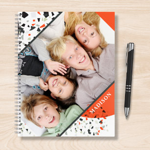 Modern Two Photo Terrazzo Personalised Name Notebook
