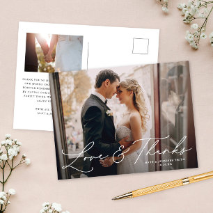 Modern Two Photo Wedding Love & Thanks Postcard