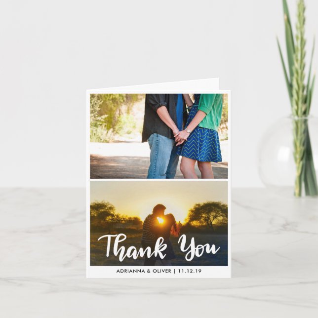 Modern Two Photo Wedding Thank You Card (Front)