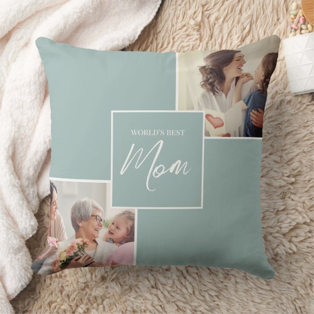 Modern Two Photo World's Best Mum Throw Pillow (Blanket)