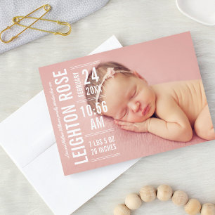 Modern Type Baby Girl Photo White Text Birth Announcement