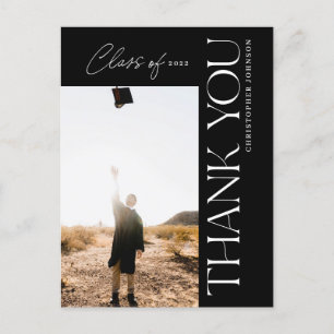 Modern Type Graduation Thank You Photo Black Postcard